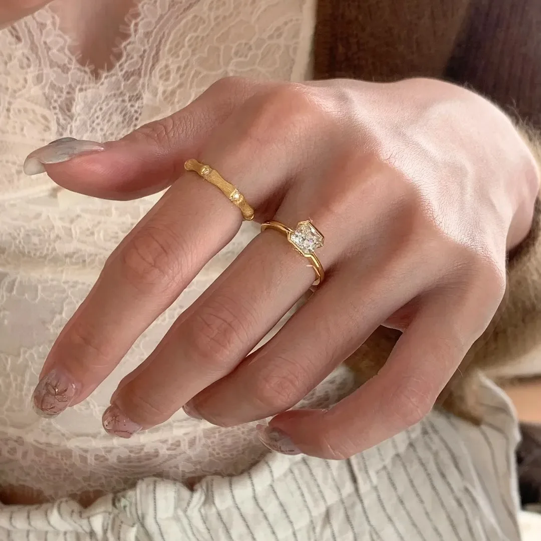 925 فضة مفتوحة البنصر الذهبي واضح تشيكوسلوفاكيا مربع قطرة هندسية الشرير للنساء مجوهرات هدية دروبشيب بالجملة