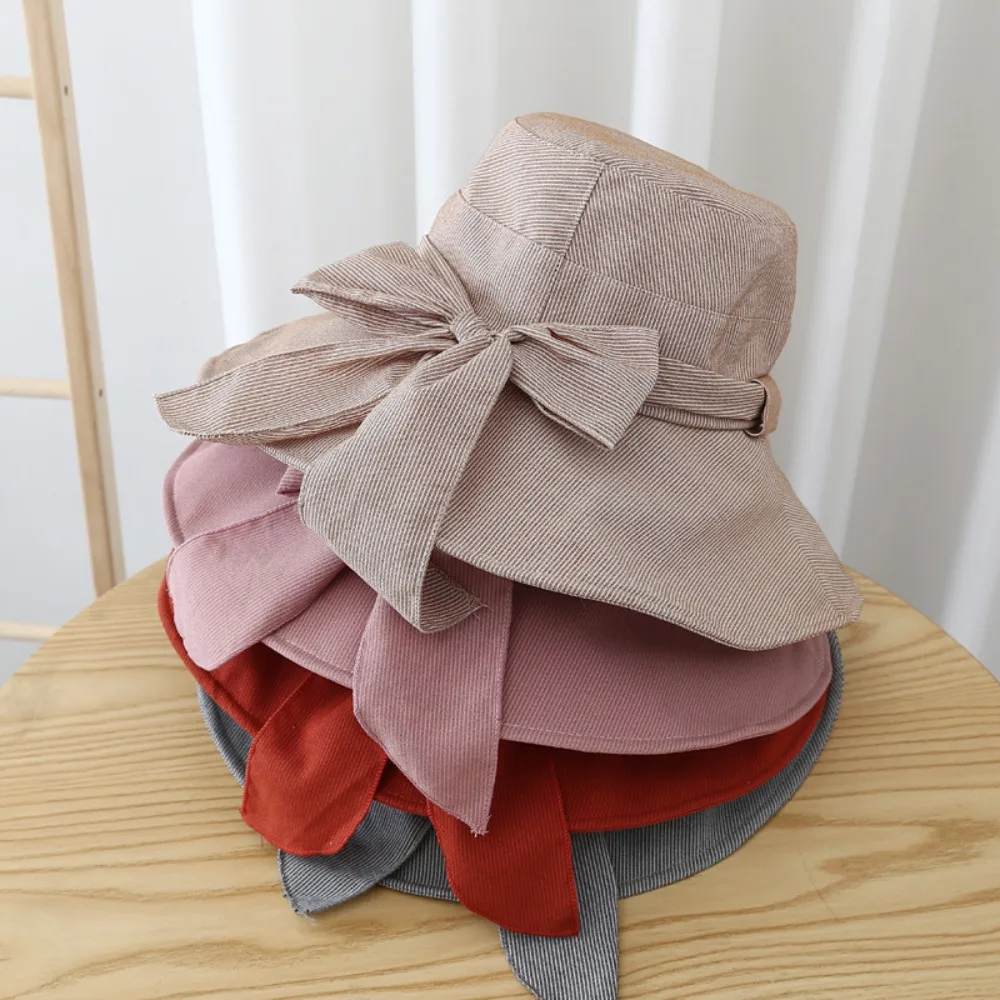 موضة واسعة الحواف المرأة قبعة الشمس مع Bowknot عادية قبعة بحافة الكورية نمط طوي واقية من الشمس قناع قبعة عطلة #4