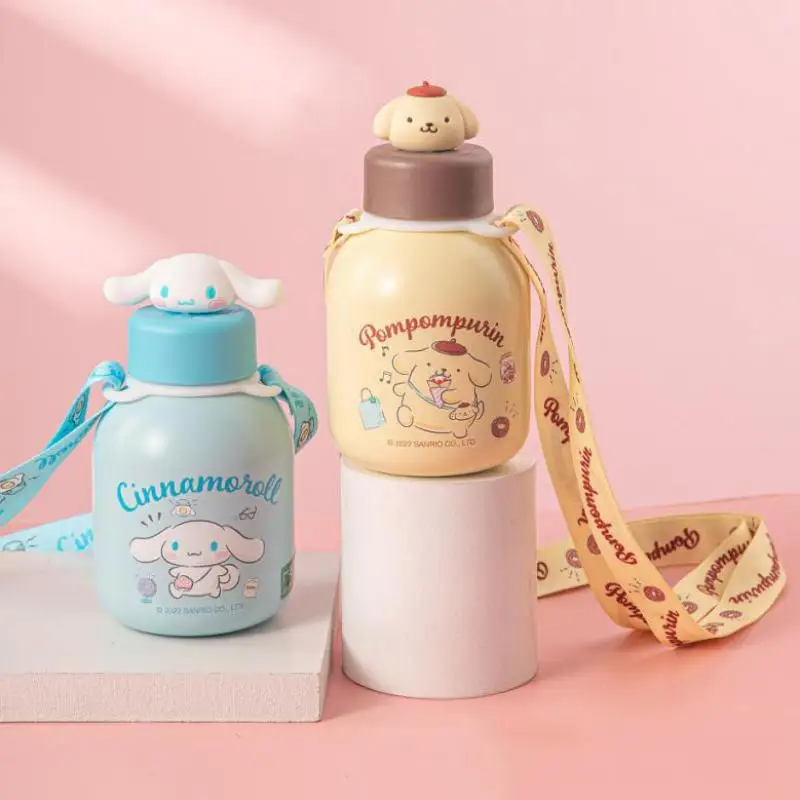 Sanrio Kawaii Cinnamoroll 304 Stainless Steel Insulation Cup Children's Little Fat Cup Student Strap Portable Gift Insulated Cup