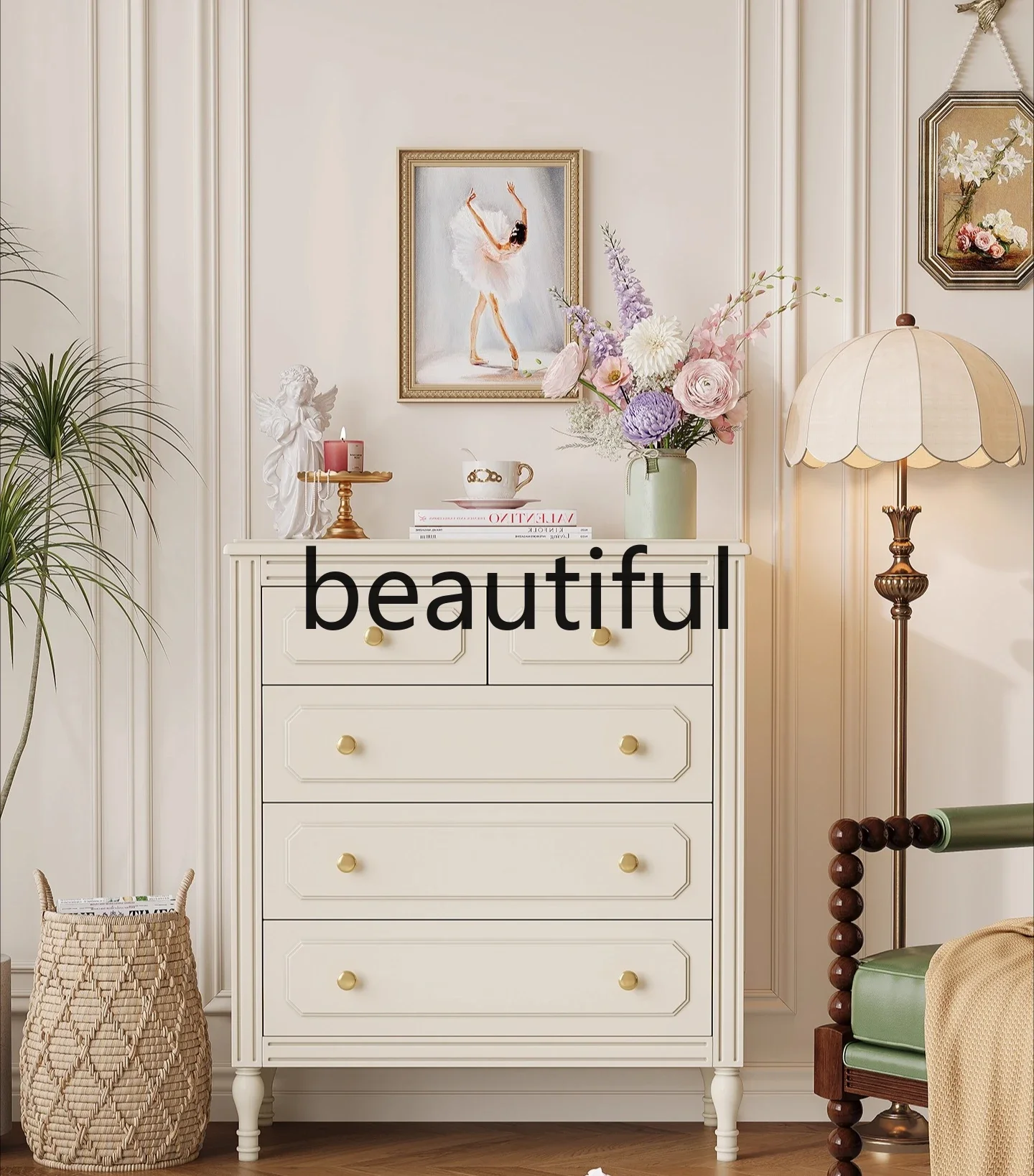 

X Solid wood chest of drawers, living room against the wall for storage, household use, storage, side cabinets