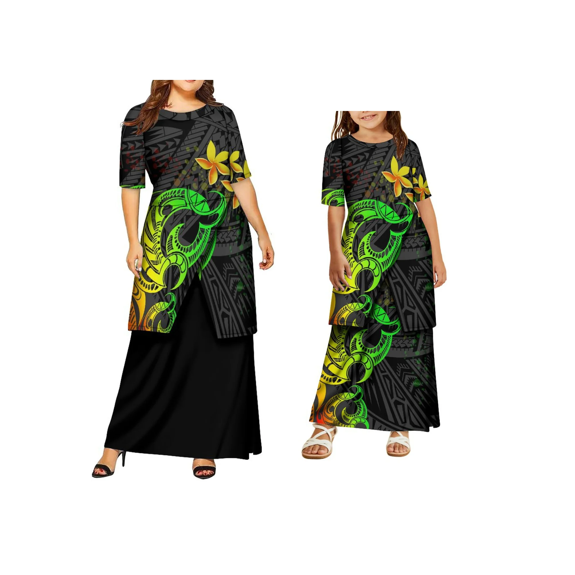 2025 حار بيع بولينيزيا القبلية Puletasi ساموا مجموعة فستان مخصص قطعتين مجموعات الأم وابنتها فستان كاجوال