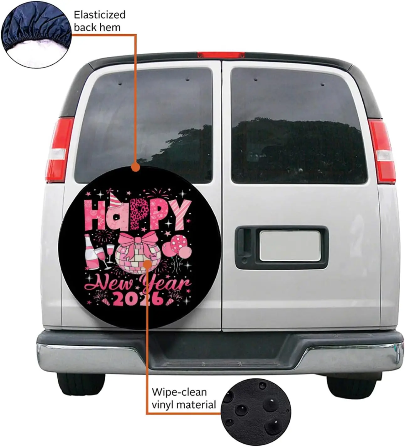 Feliz ano novo festa 2026 ballon família combinando capa de pneu sobressalente para rv, trailer, suv, veículo off-road, trailer, caminhões