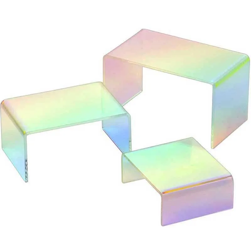 Iridescent Holograhpic rainbow acrylic 3 piece per set display stand acrylic jewelry display jewelry display stand shoes