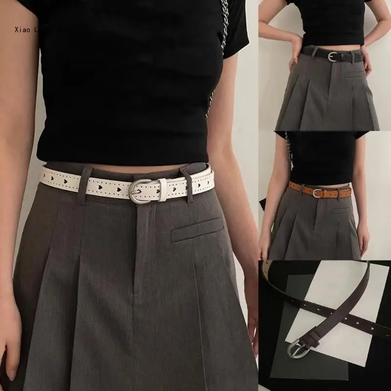 

Metal Pin Buckle PU Belt Adjust Heart Hole Waist Belt for Women Jeans Skirt Coat XXFD