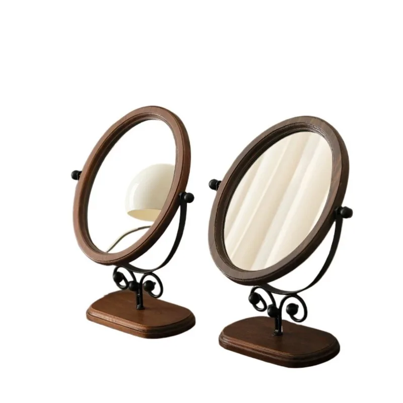 

Vintage desktop wooden high definition makeup mirror dressing mirror home bedroom tabletop dormitory mirror dressing table