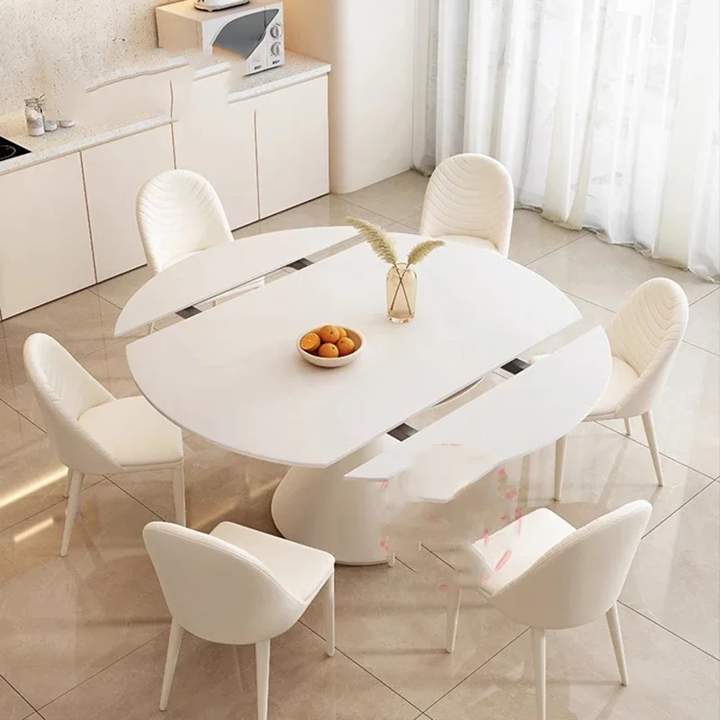 Unfoldsnle Luxury Dining Table Unique Wooden High Nordic Round Restaurant Tables Center White Tavoli Da Pranzo Home Furniture