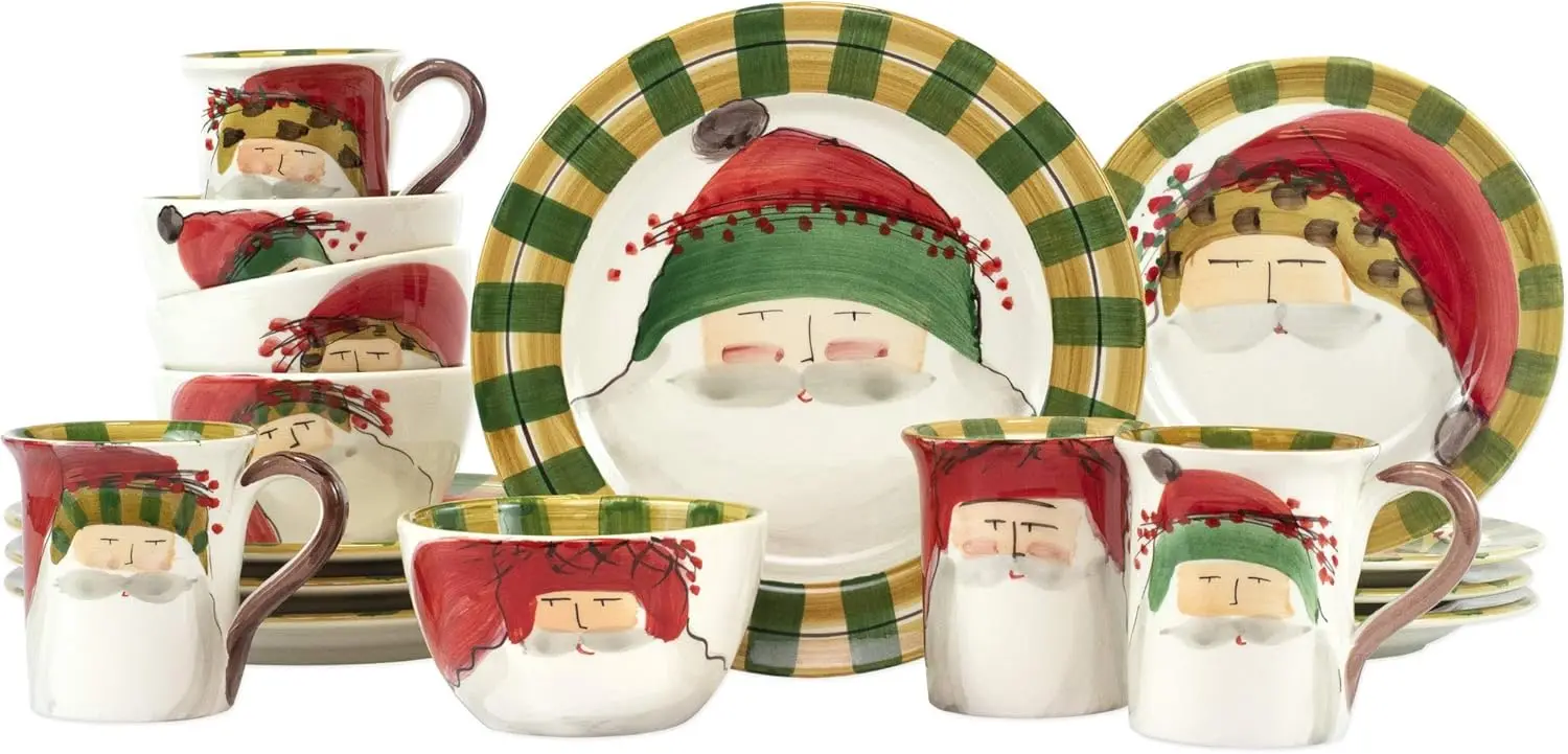 Vietri Old St. Nick Assorted 16-Pc Dinnerware Set - Cereal/Pasta Bowls, Salad/Dinner Plates