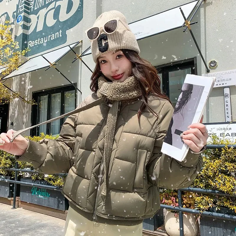 NewAutunno Inverno Donna Piumino in cotone Cappotto morbido e caldo Piumino bianco Capispalla corto Colletto couverture alla moda Cappotto casual da donna