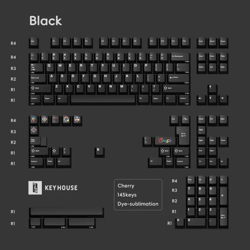 Originele Crush Thema Keycaps 145 Toetsen 1.7mm PBT Dye Cherry Profiel Custom Black Gamer Keycaps voor Mechanisch Toetsenbord Gift