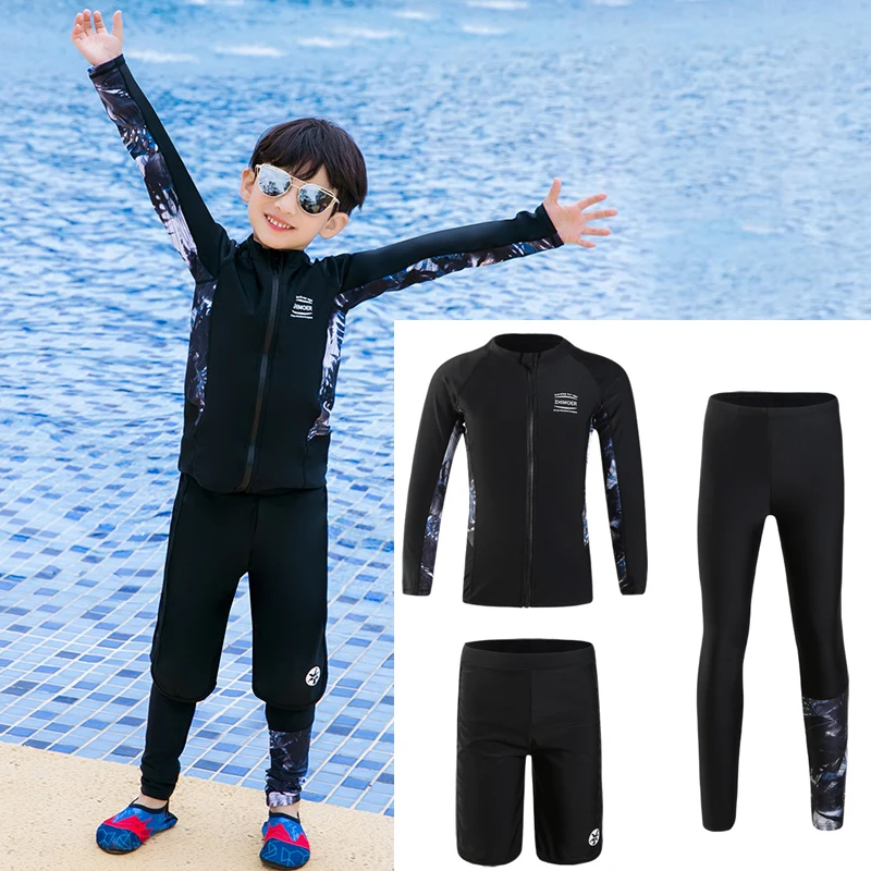 

Kids Long Sleeve Sun Protection Rash Guard Wetsuit 3-4pcs/set Swimsuit Full Body Sunsuit Beachwear Bathing Suits Wetsuit Boys