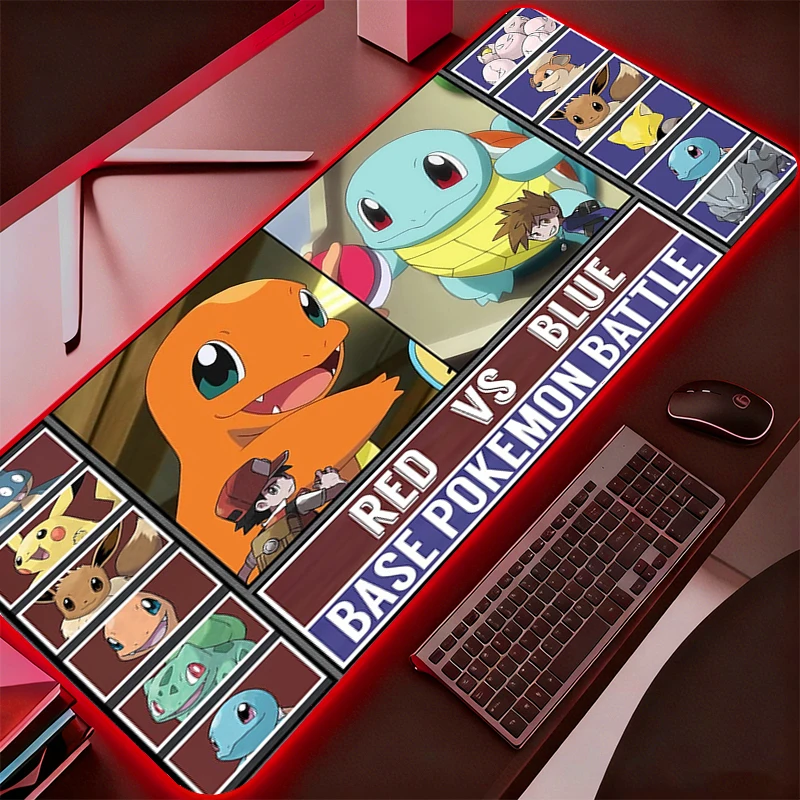 Backlight Pokemon Pikachu Mouse Pad Gamer Desk Mat PC Computer Anime RGB Mousepad Keyboard Gaming Accessories Mausepad