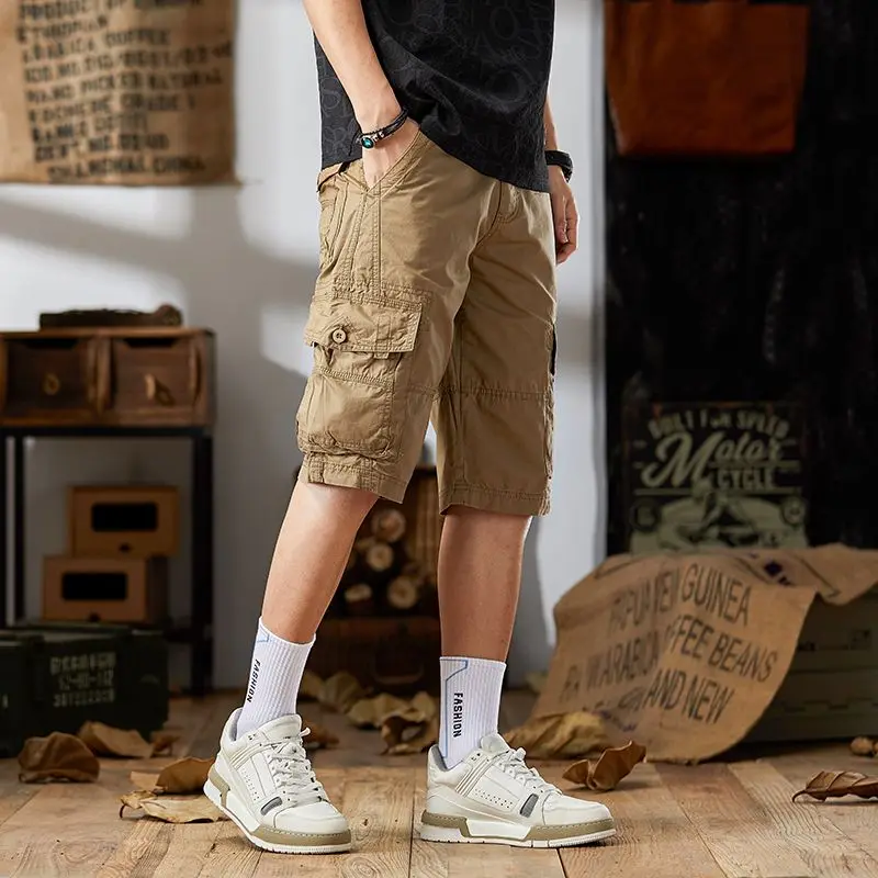 KSTUN 2026 Men's Cargo Shorts Straight Leg Multi-pockets 100% Cotton Shorts Green Khaki Black Outdoor Hiking Capri Shorts
