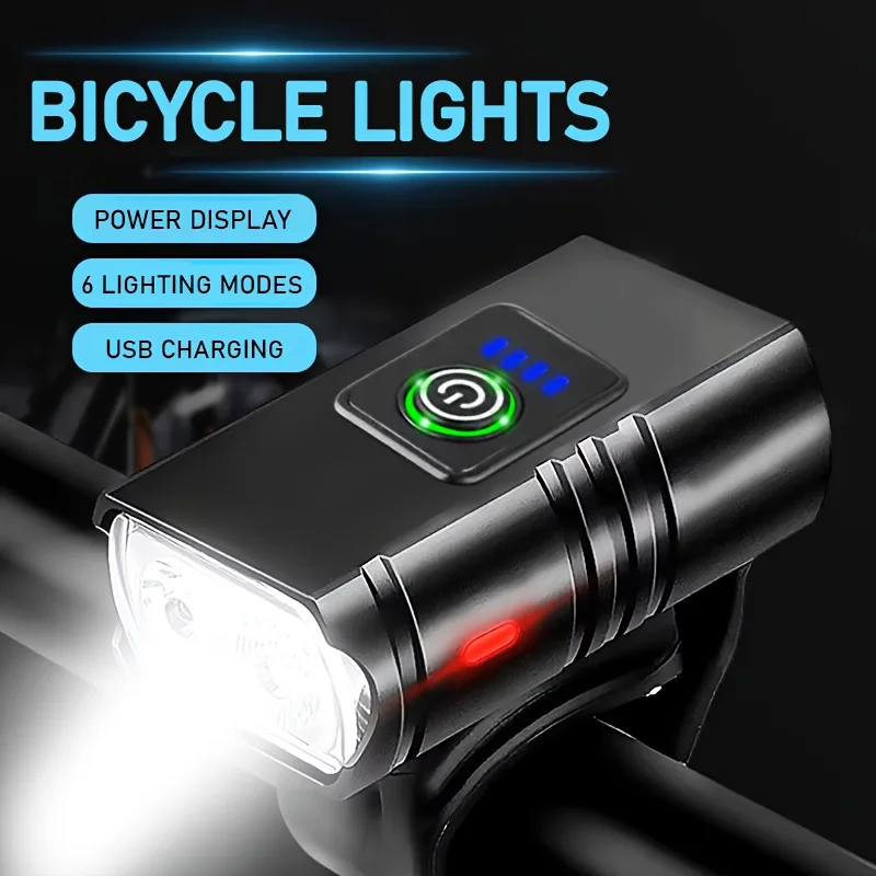 Front Bike Light USB Rechargeable Power Display Bicycle Led Light Waterproof Bicycle Headlight Flashlight Cycling Accessories