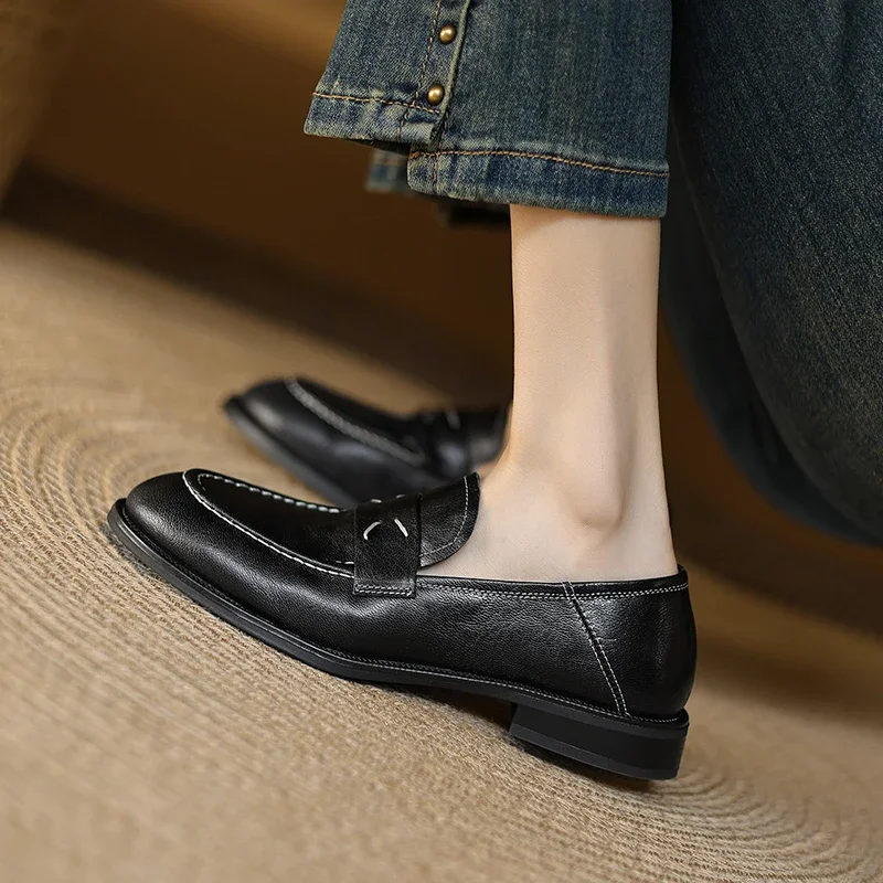 

2025 new spring autumn women pumps natural leather 22-24.5cm soft sheepskin+pigskin round toe loafers women shoes fashion