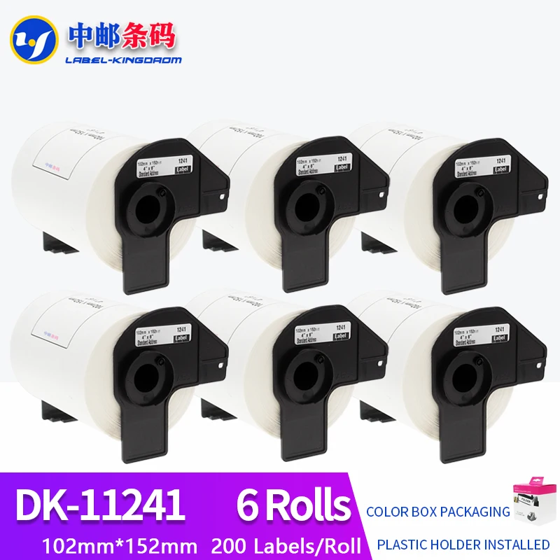 

6 Rolls Generic DK-11241 Label 102*152mm 200Pcs Compatible for Brother Printer QL-1050/1060N All Come With Plastic Holder