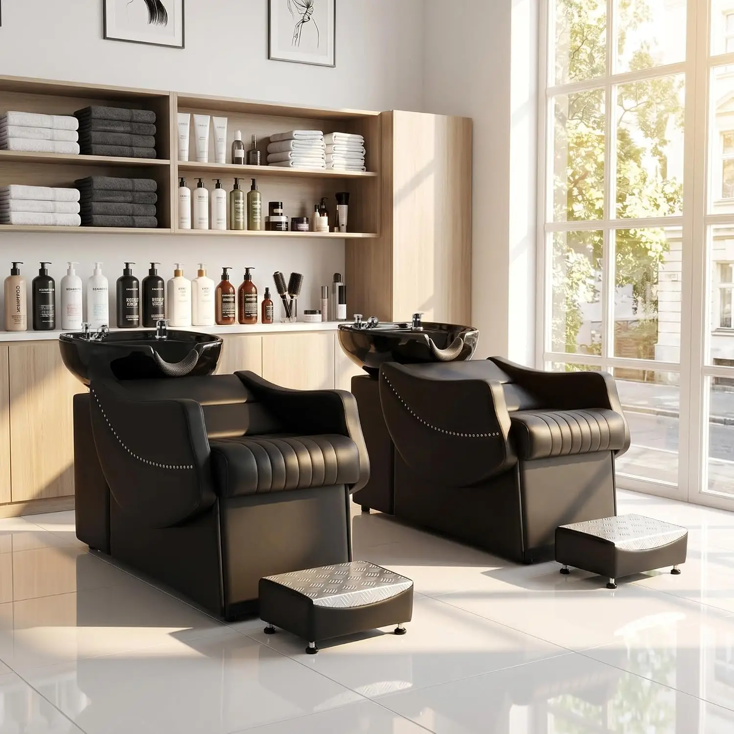 Backwash Shampoo Station Chair With Large Porcelain Bowl, Customized