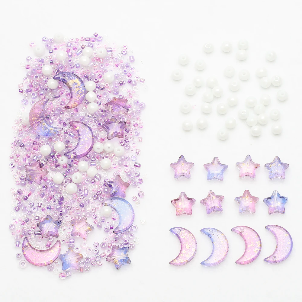 50g Moon Star Collision Gradient Mixed Pendants Porcelain White AB Crystal Glass Beads DIY Bracelets Necklaces Jewelry Making