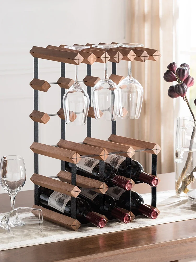 

Solid wood home simple red wine rack display shelfTall glassHanging glass wine shelfWine shelfWine shelfSapele wood