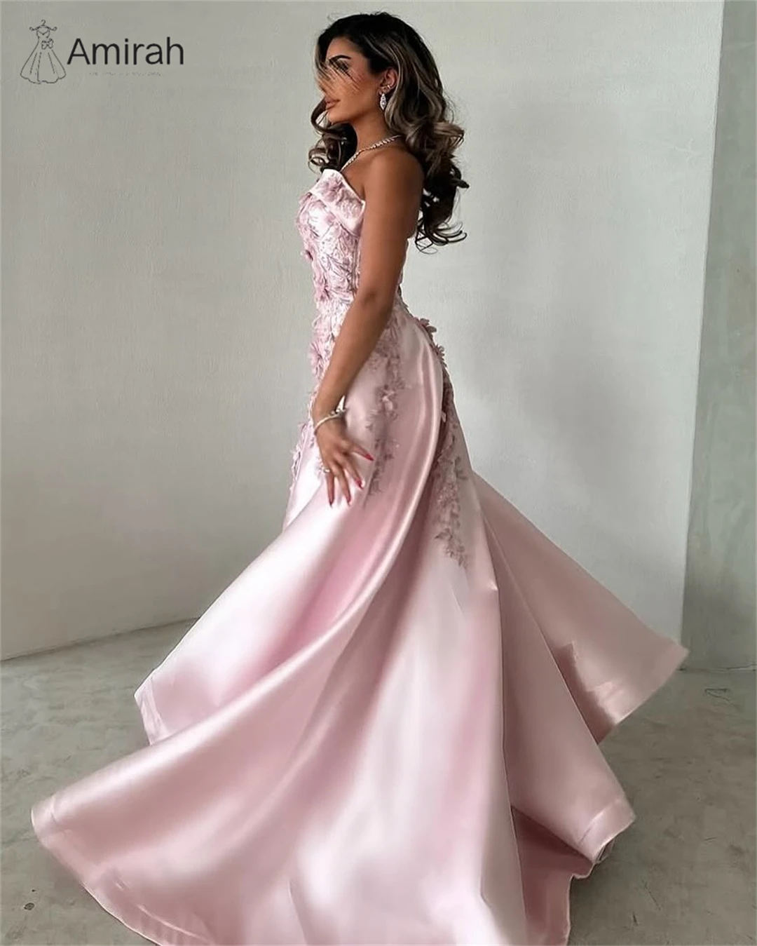 Amirah Ball Gown Custom Made Evening Dresses Woman Elegant Dress Luxury Prom Dresses Decal Print A-line Satin Off-shoulder Party
