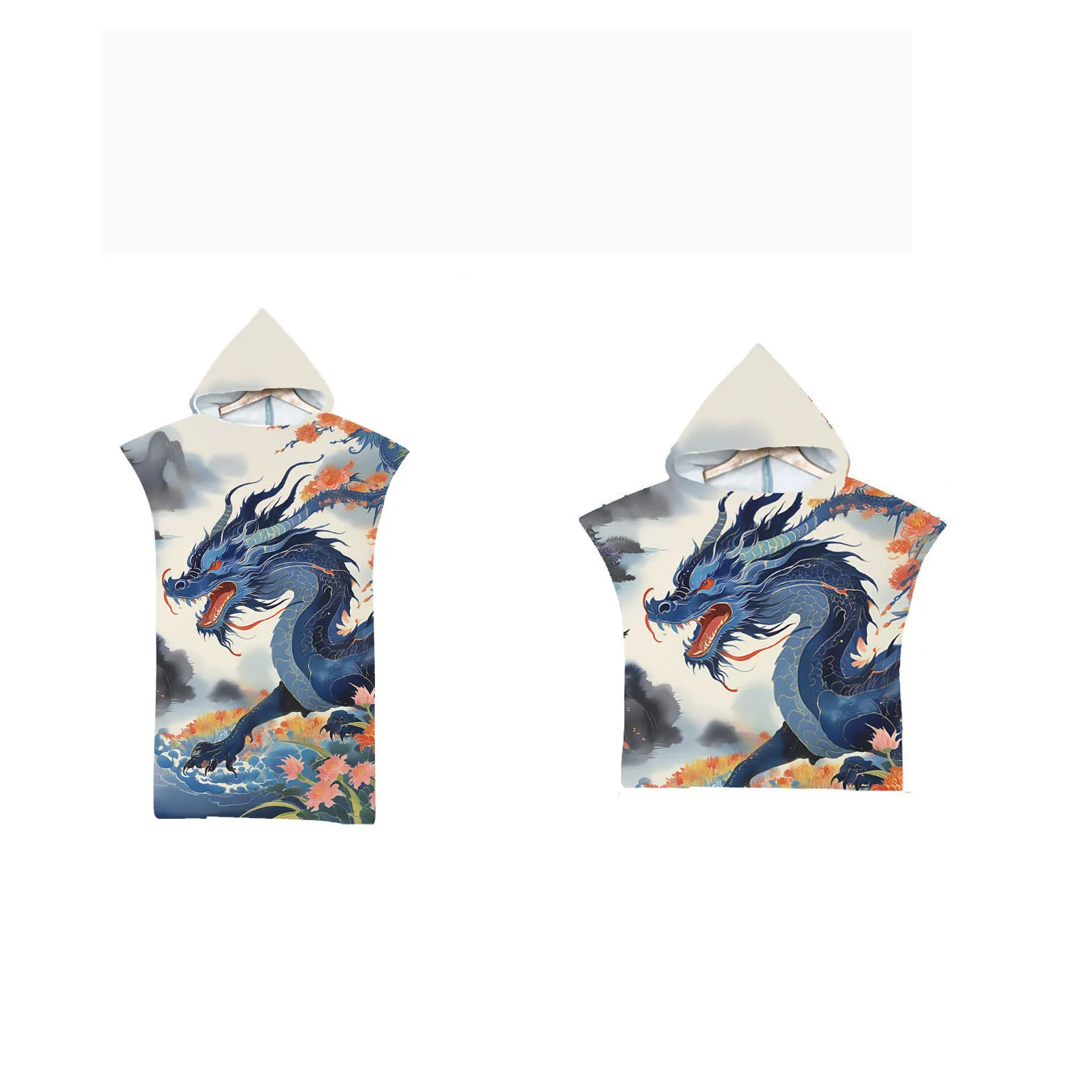 Unisex Dragon Flower Hooded Beach Changing Towel,Surf Poncho for Adult and Kids,Swim Robe,Wholesale,Drop Shipping,Holiday Gift