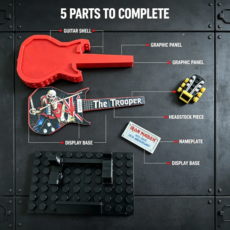 Iron Maiden the Trooper 50. Jubiläums Mini-Gitarren-Modellbausatz - DIY-Montage Fan-Sammlerstück Schreibtisch-Dekoration Geschenk