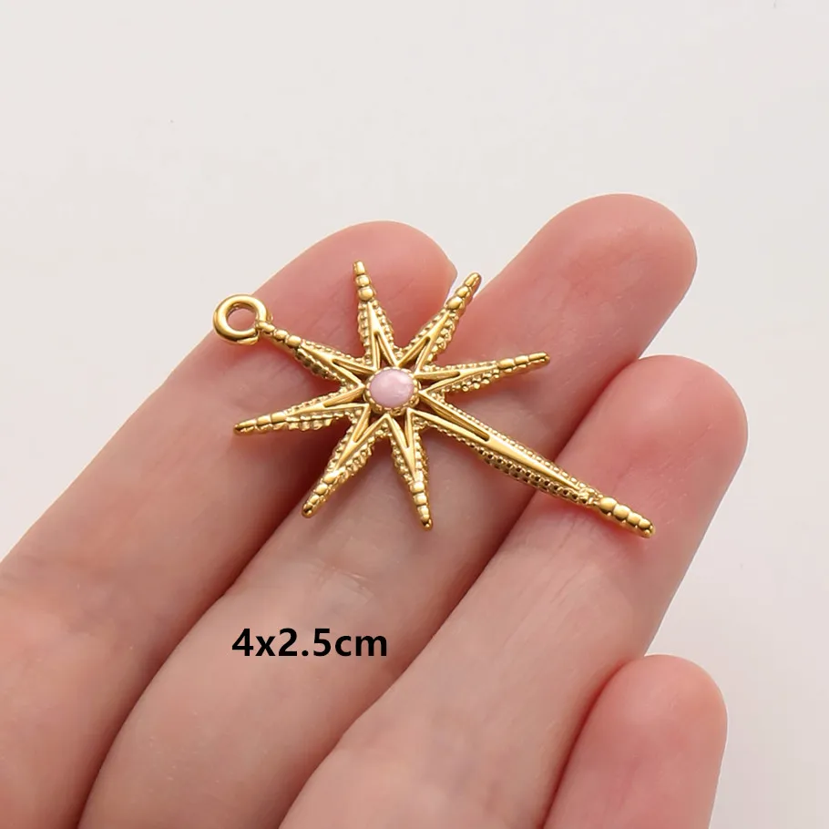 2 Stück Rosa Hot Pink Emaille Vintage Sonne Mond Stern Anhänger Edelstahl Charms für Schmuckherstellung DIY Schlüsselanhänger Charm – Detail 9