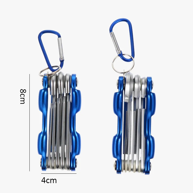 8 في 1 مفتاح ربط سداسي قابل للطي مادة CR-V مفتاح ربط متعدد الوظائف قابل للطي لركوب الدراجات/مجموعة أدوات يدوية محمولة للعمل