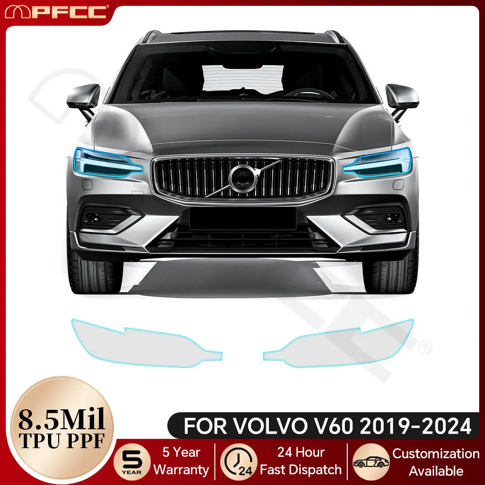 

For Volvo V60 2019-2024 Headlight TPU Paint Protective Film Pre-cut PPF Clear Bra Anti-scratch Car Accessories Invisible Decal