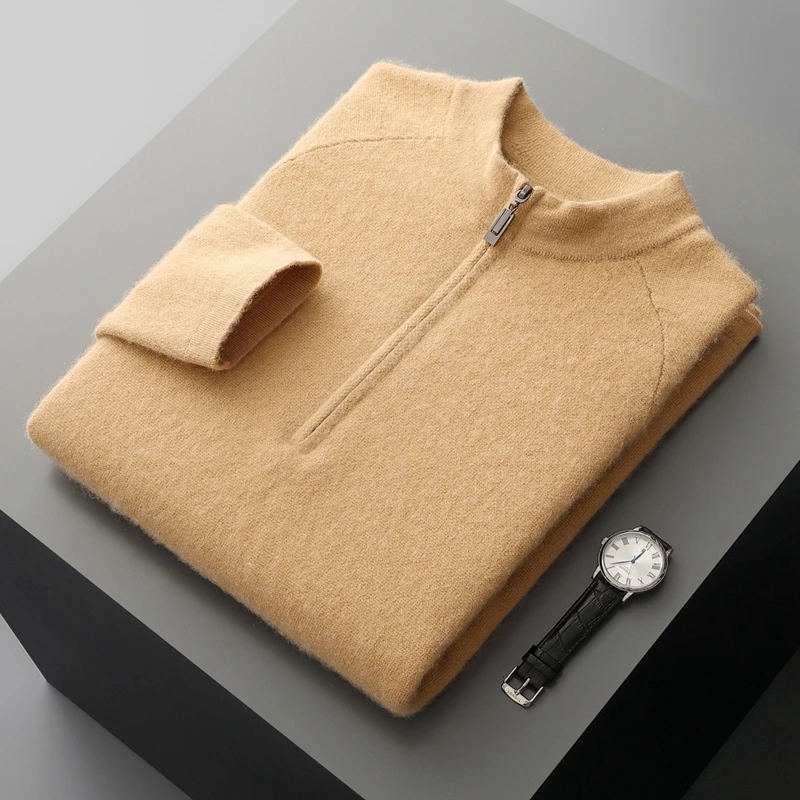 Autumn And Winter New Men's 100% Pure Wool Outdoor Sports Semi-Turtle Neck Knitted Bottoming Shirt