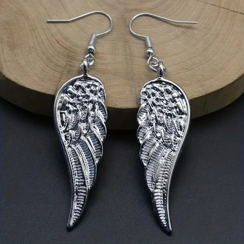 Silvery Angel Wings Design Dangle Earrings Elegant Feather Retro Style Iron Jewelry Exquisite Gift For Women Girls Daily Casual