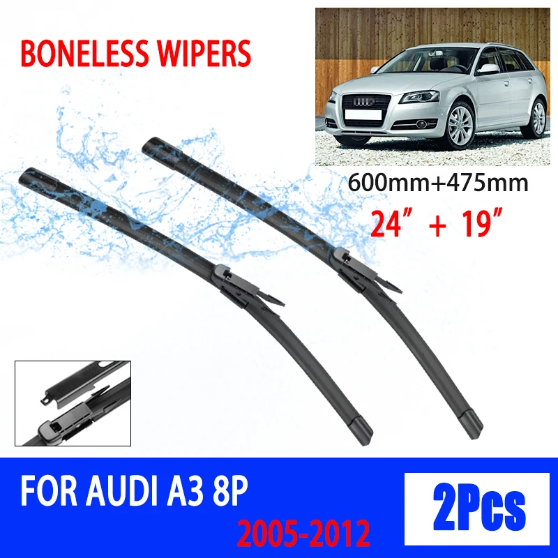 

For Audi A3 8P 2005-2012 Car Wiper Dovetail Soft Rubber Wiper Windshield Windscreen HD Quiet Automotive Wiper 24"+19"