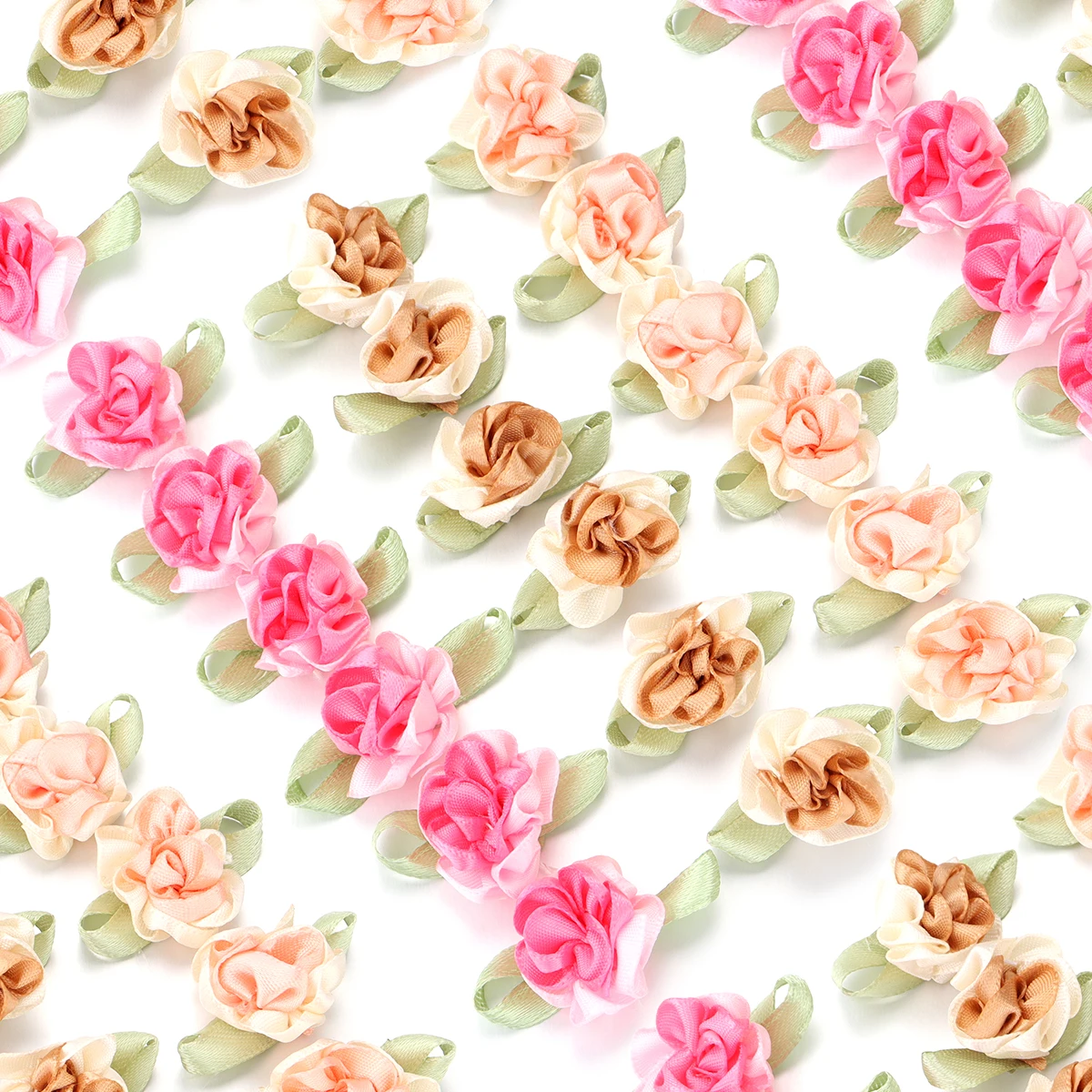 10Pcs/Lot Polyester Fabric Flowers Artificial Carnation With Leaf For DIY Crafts Sewing Supplies Clothing Headwear Decoration