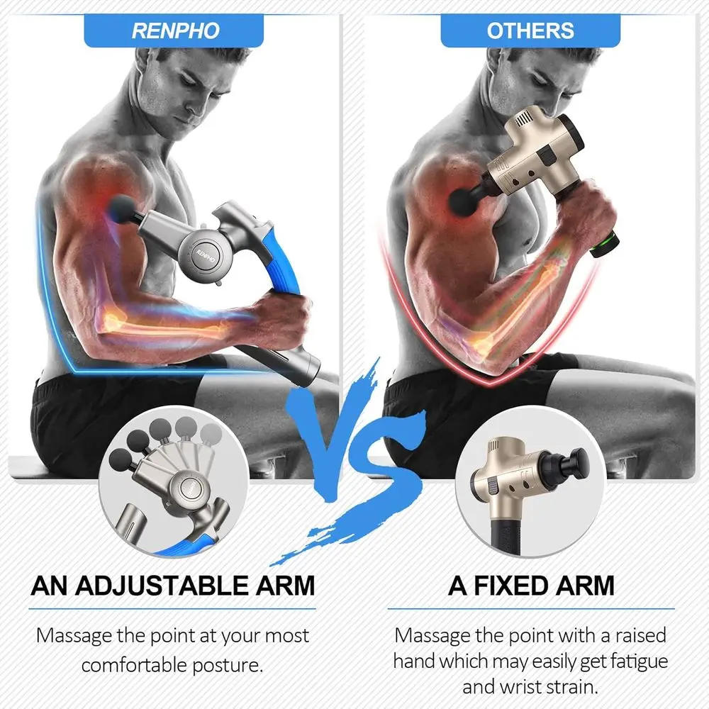 Adjustable Arm Massage Gun for Deep Tissue Relief, Portable Muscle Percussion Tool, Ideal for Athletes, Carry Case Included, FSA