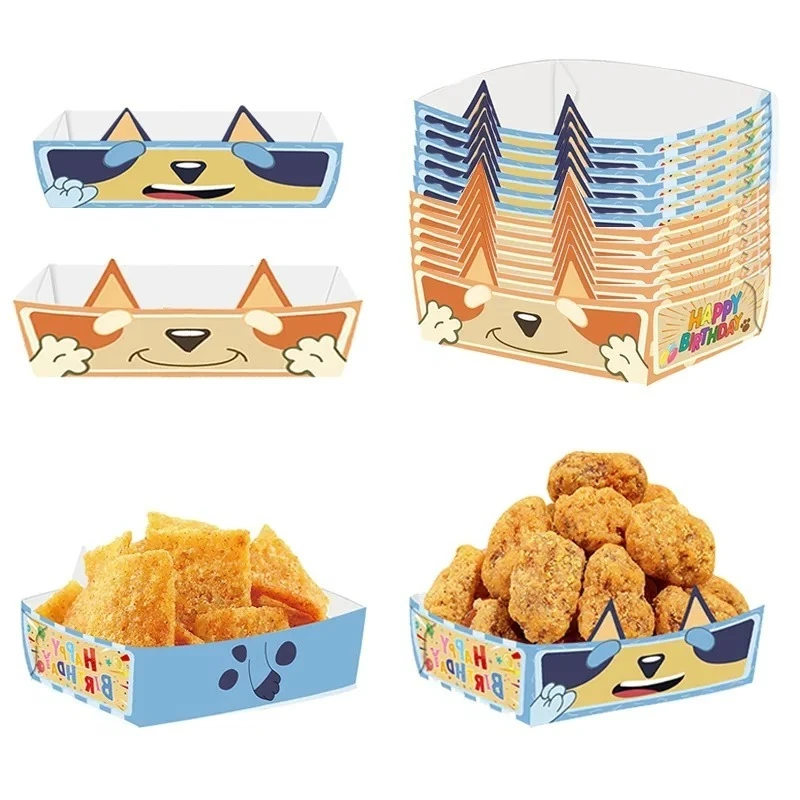 

24 Pcs Blueys Paper Food Serving Trays Candy Snack Hot Dog Popcorn Box for Kids Birthday Party Supplies Party Favor Baby Shower