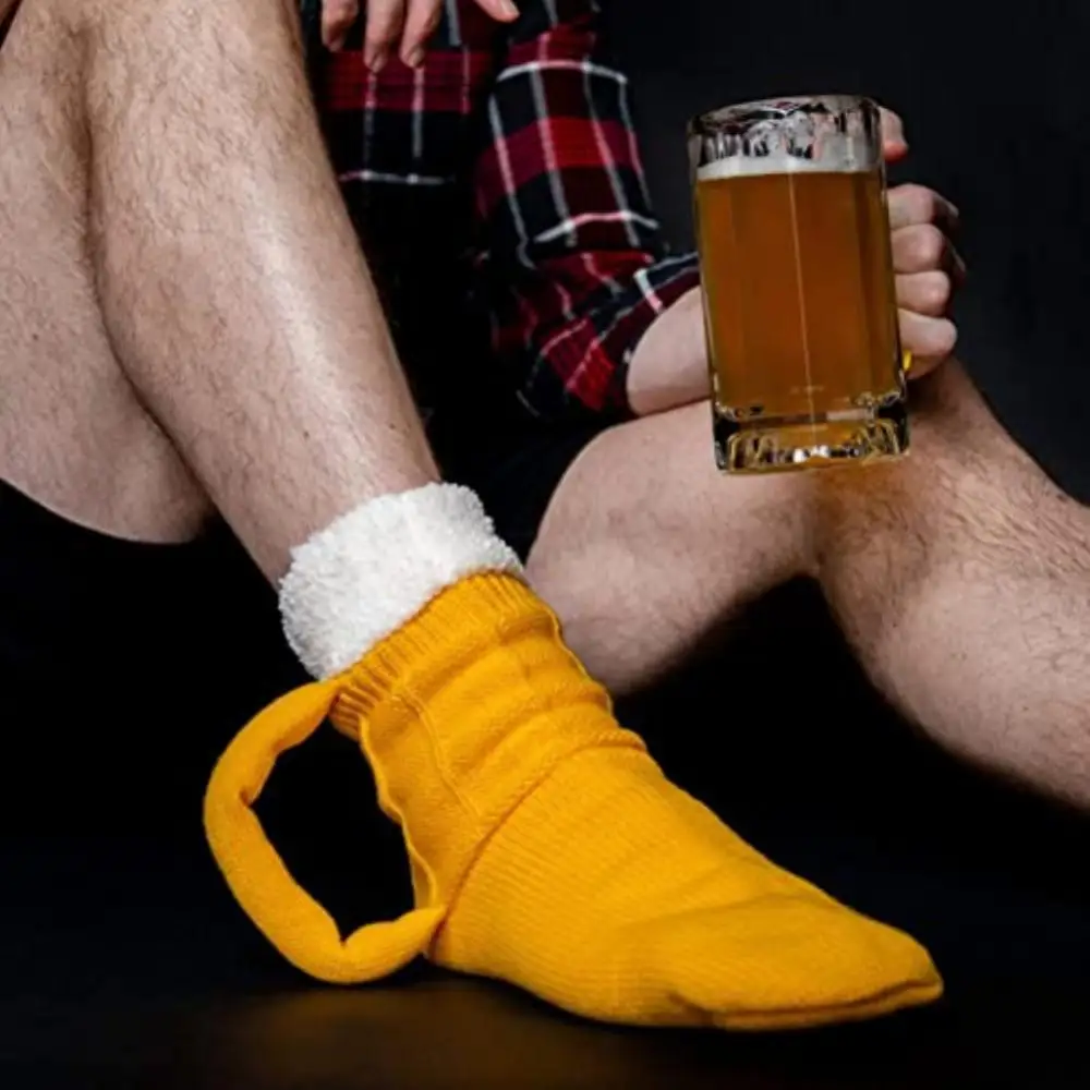 Christmas Gift 3D Beer Mug Knit SockS  Socks Cute Unisex Novelty Winter Warm Floor Sock For Men Women Novelty Socks