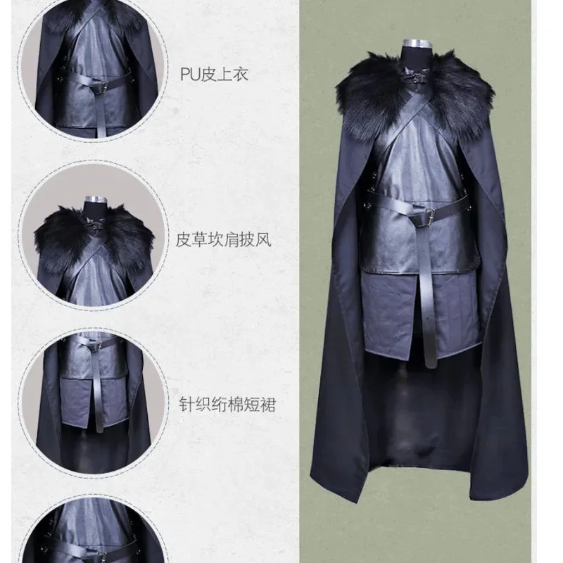 

Anime Jon Snow Cosplay Costume Coat Cape Cloak Full Set Halloween Outfit Men Disguise Stage Performance Wear For Adult hf5]]