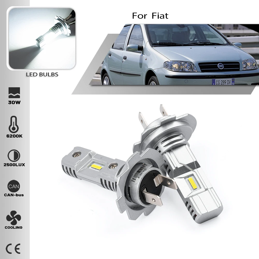 2PCS H7 Led Bulbs Car Headlights low high Beam 6500K White For FIAT IDEA 350 LINEA 323 PUNTO 188 SIENA 178 1∶1 halogen