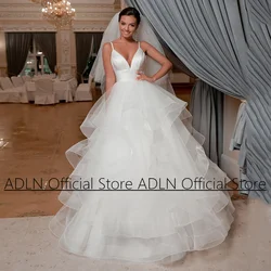 Custom Wedding Dress Ruffles Tulle Bridal Gown Sexy Spaghetti Straps V Neck A Line Floor Length Robe De Mariage Bride Dresses