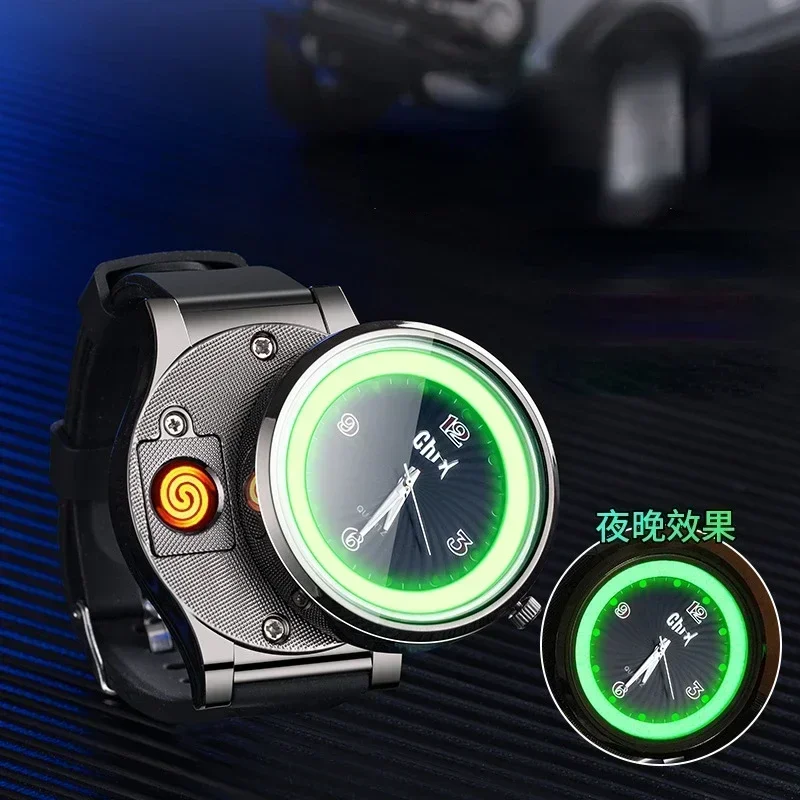 New Night Light Watch Windproof True Dial Tungsten Wire Lighter Flameless Multif-unctional Luminous Watch Lighter Men's Gift