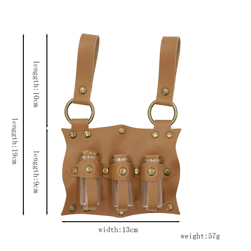 Vintage Mittelalterliche Zaubertrankflasche PU-Leder-Holster, 3-Fach Mini-Glasfläschchen-Gürtelhalter, Cosplay LARP Gürtel-Accessoire-Halter – Detail 7