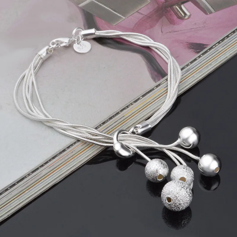 925 فضة 8MM حبة سوار سلسلة للنساء مجوهرات الزفاف