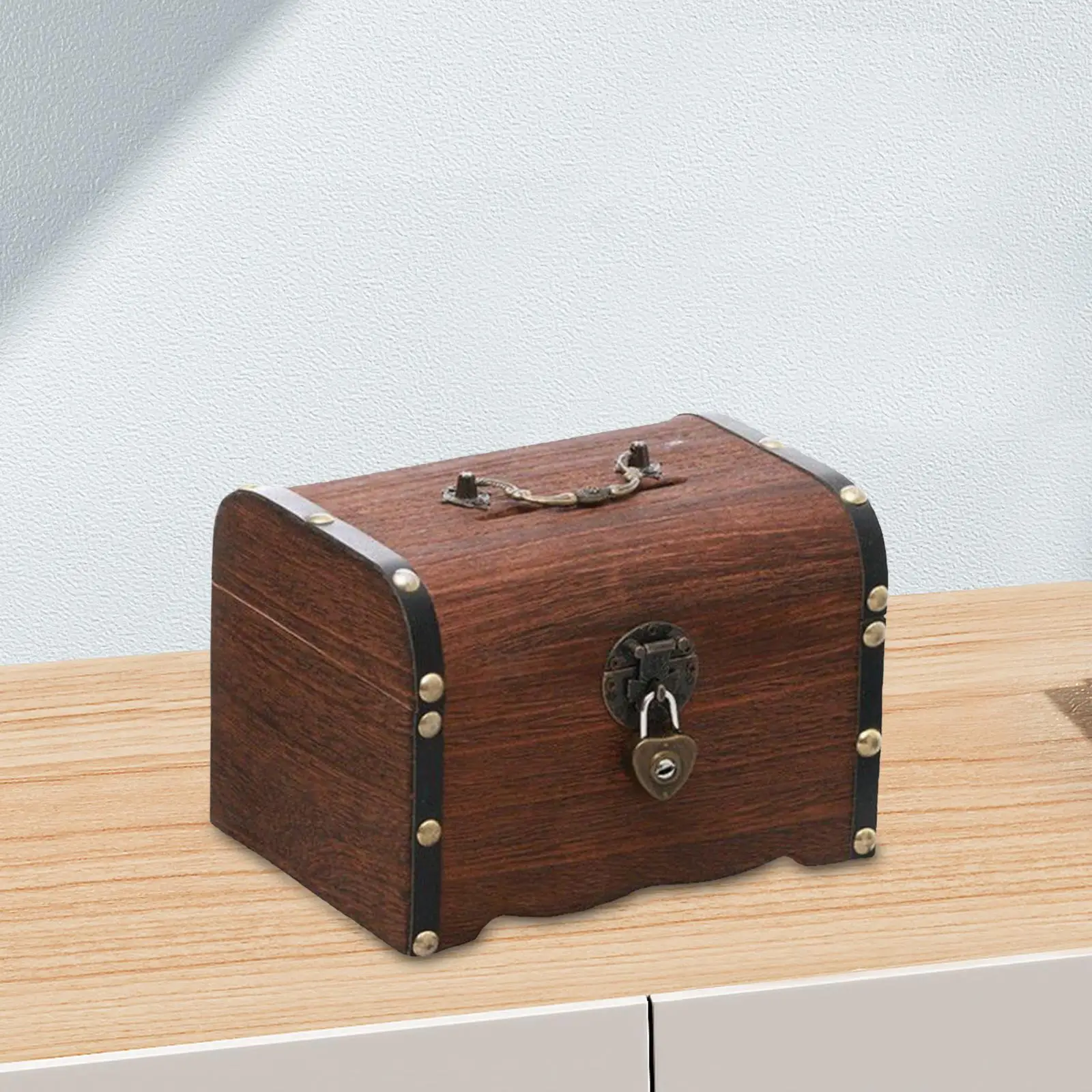 Wooden Piggy Bank Treasure Storage Box with Heart Locks Versatile Organizer Rustic Jewelry Storage Case for Wedding Souvenir