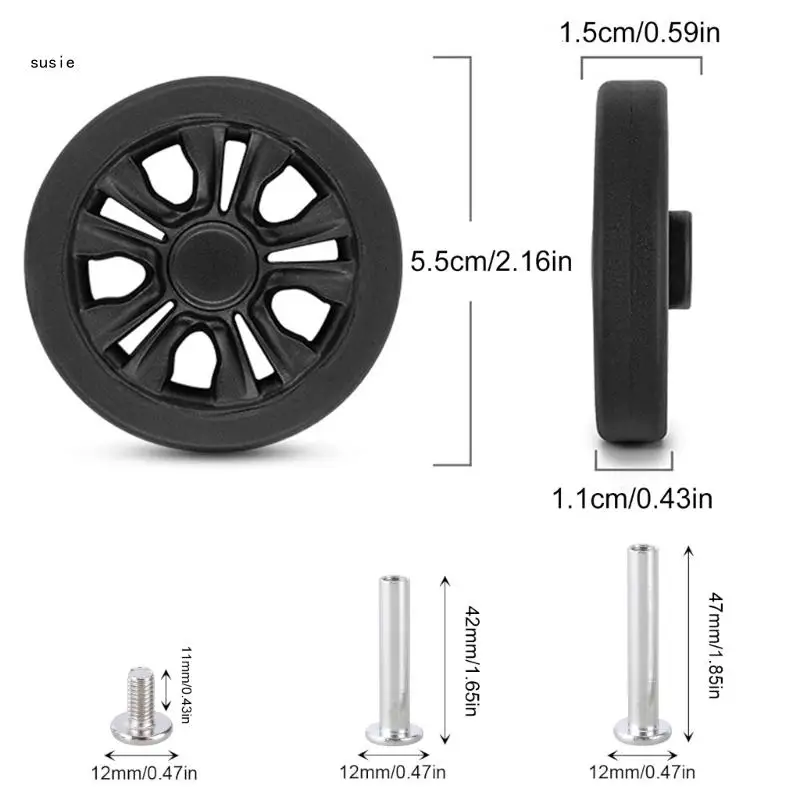 Suitcase Spinner Replacement Set of 8Pcs 55x11mm Rubber with 2 Size Axles