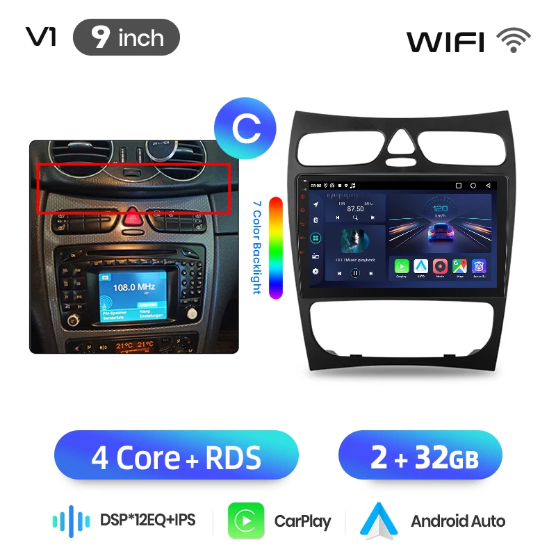 Junsun Android Auto autoradio voor Benz C-Klasse W203 C200 C320 C350 CLK W209 2000-2005 Multimedia draadloze Apple CarPlay slimme intelligente systemen IPS touchscreen stereo videospeler 2 Din
