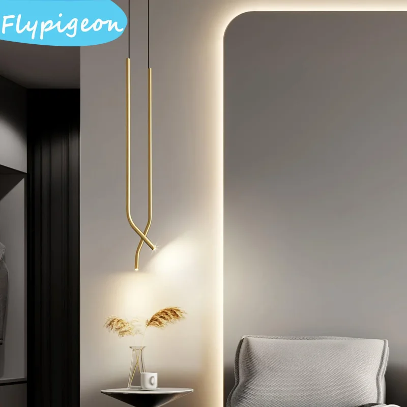 الشمال الانحناء خط قلادة ضوء الذهب الأسود شريط طويل مصباح معلق لغرفة المعيشة غرفة نوم السرير ديكور مصابيح متدلية