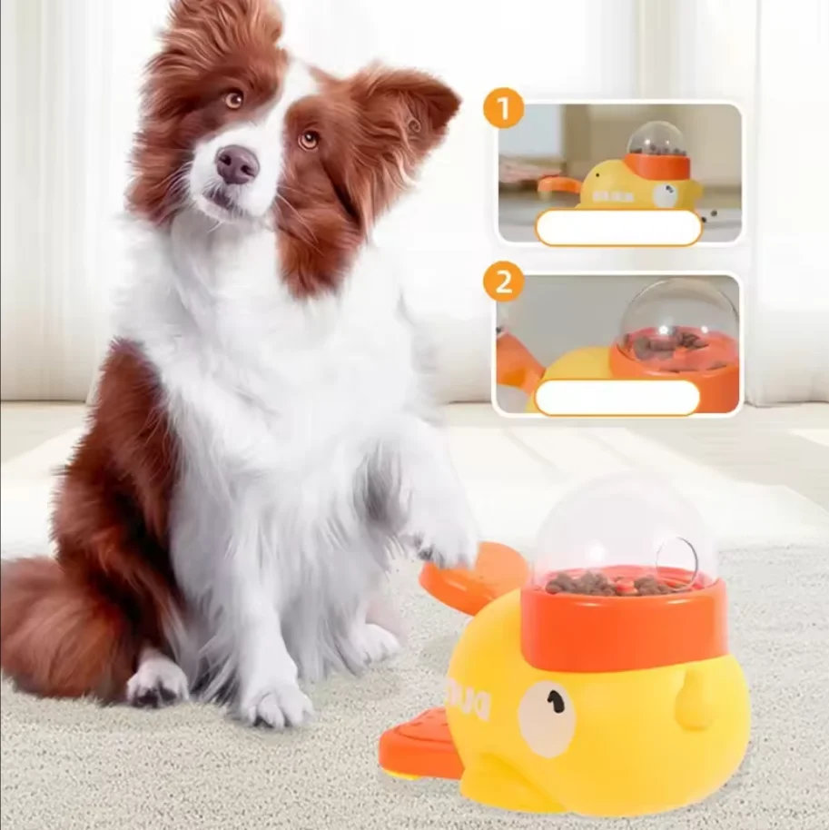 Hot selling little yellow duck transmitter pet cat automatic feeder smart interactive dog feeding machine puppy leaking food