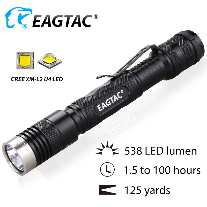 EAGTAC D25A2 Tactical LED Flashlight Pocket Light 538 Lumen 2xAA Battery Pocket Torch Tail Strobe Hunting Fishing Tactical Light