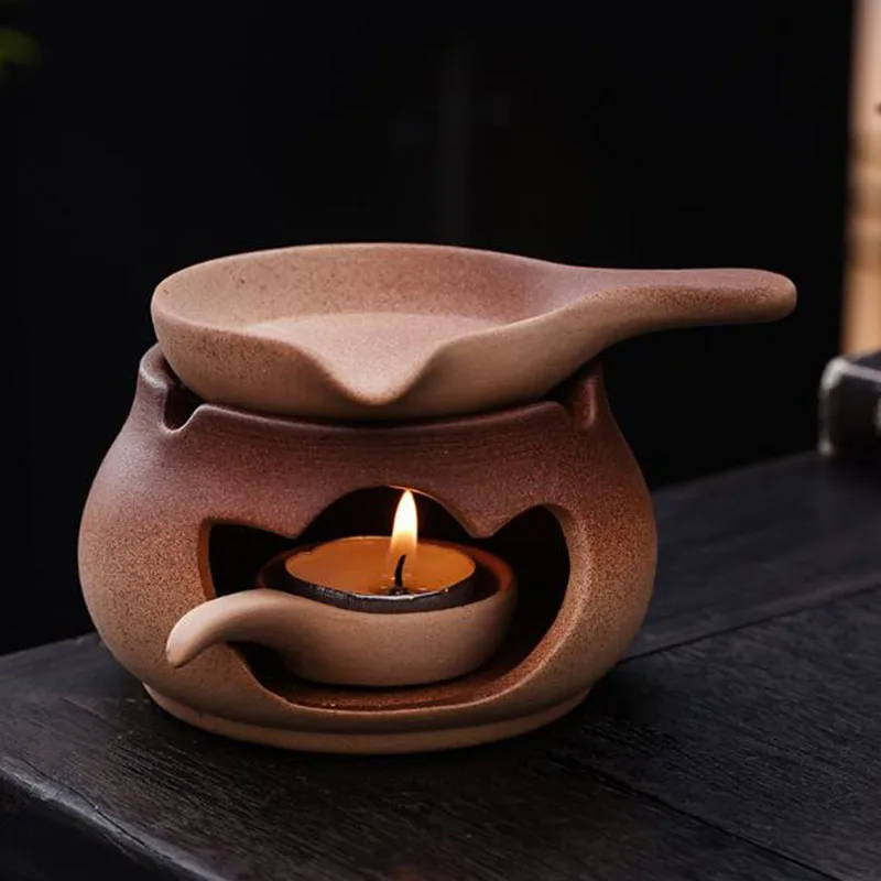 Japanese Style Coarse Pottery Tea Roasting Stove Essential Oil Furnance Candle Holder Indoor Fragrance Censer Home Decor