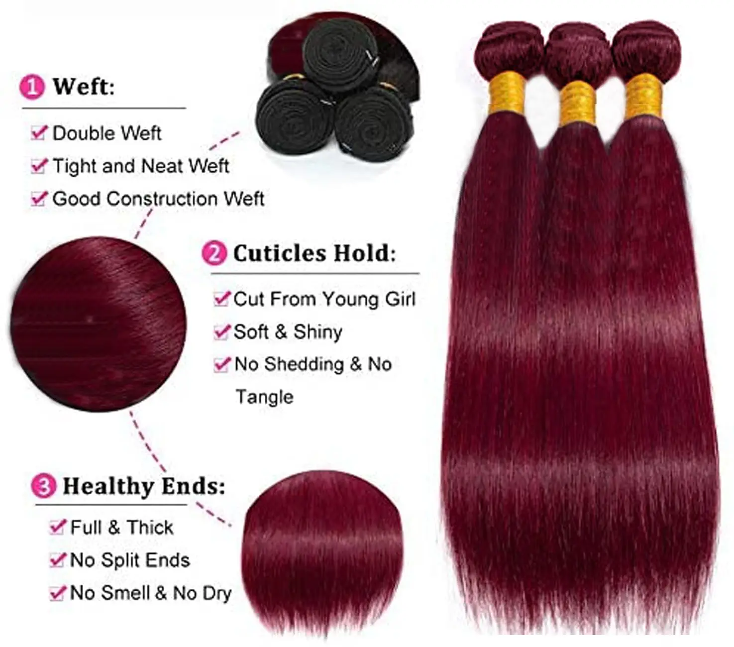 Burgundy Bundle Straight Brazilian Remy Hair Bundle 99J Wine Red Hair 3 Bundle Straight Sew in Hair Weave Remy Human Hair Bundle