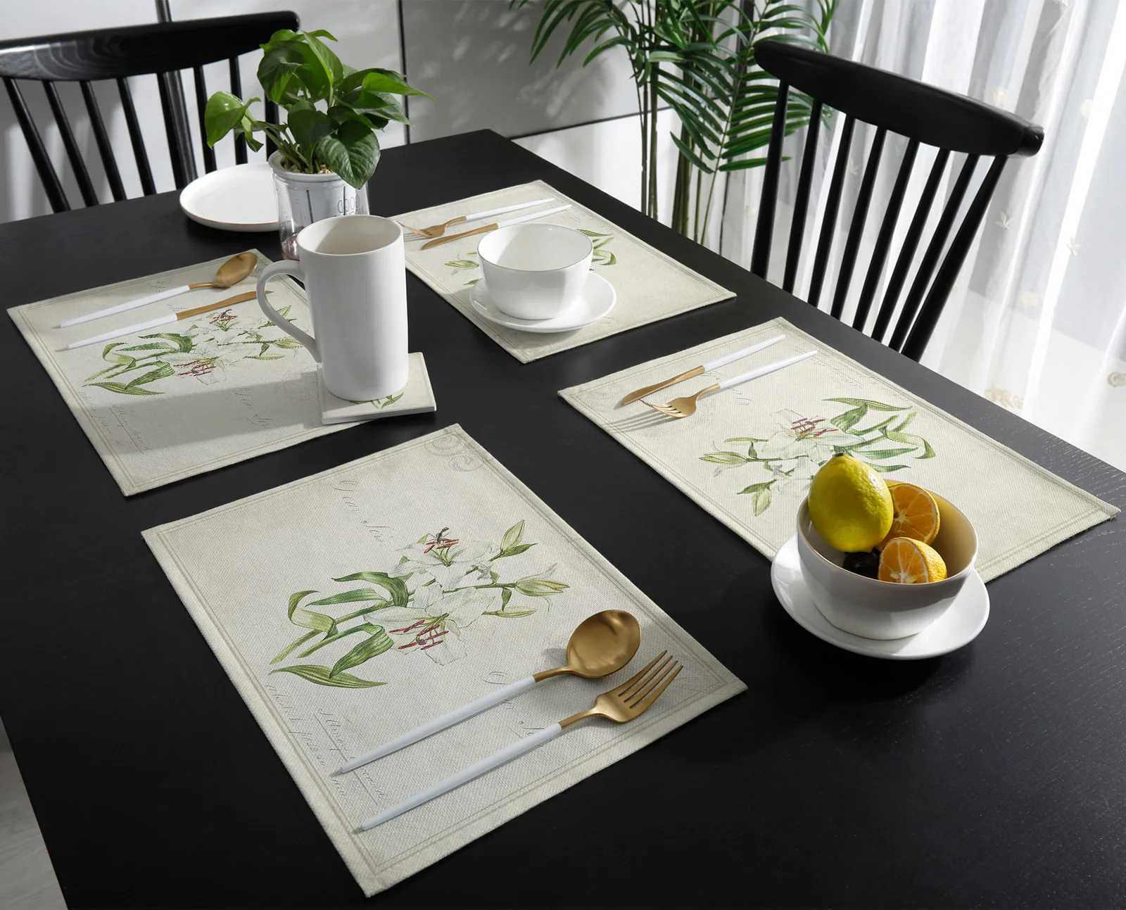 Vintage Country Plants Lilies Table Mat Wedding Holiday Party Dining Table Placemat Kitchen Accessories Table Napkin